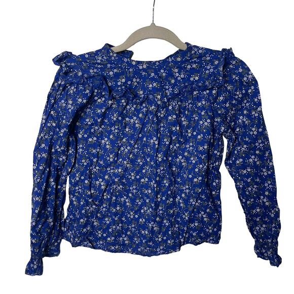 BONPOINT BLUE FLOWER PRINT LONG SLEEVE RUFFLE TOP sz 10 - Picture 1 of 6